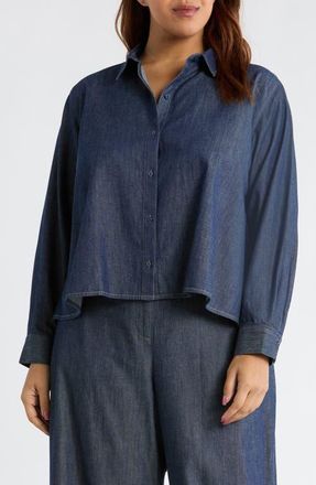 Eileen Fisher Button Front Denim Shirt in Dark Indigo at Nordstrom, Size 1X