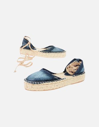 Diesel Womens DIESEL ESPADRILLAS RAGS Womens Sandals Casual Denim Lace Up Summer Slip On Shoes - Navy - Size: USA 8.5 / eu 39