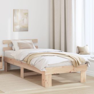 Berkfield Home Bed Frame with Headboard 80x200 cm Solid Wood Pine in Beige