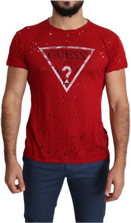 Guess Rood Katoenen T-shirt - Essentieel voor Elke Dag - Heren - T-shirts - Rood - XL - Katoen - Tops
