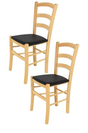 Tommychairs Tommychairs 2 Sillas Venice En Haya Color Natural, Asiento Polipiel Negra