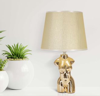 Dmora L&aacute;mpara De Mesa Bafapa, Requiere 1 Bombilla, Enchufe E27, Pantalla, Beige