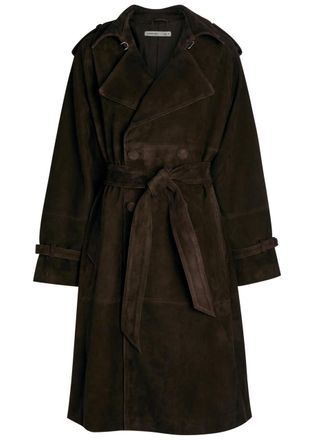 AARON ESH Double-breasted Suede Trench Coat - Brown - S (UK8-10 / S)