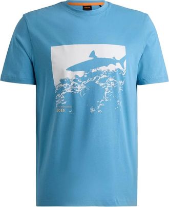 BOSS shark-graphic T-shirt - men - Cotton - L - Blue