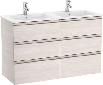 Roca Roca - Pack Unik Mueble Base De 6 Cajones + Lavabo Doble The Gap Color: Fresno N&oacute;rdico