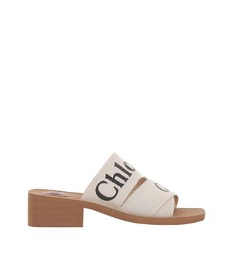 Chlo&eacute; Beige Logo Woody Sandals