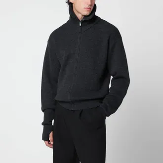 Christophe Lemaire Cardigan con zip grigio m&eacute;lange in lana vergine
