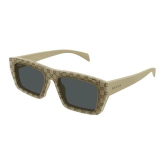 Gucci Rectangular Frame Sunglasses - male - Gucci - Sunglasses - Beige - 54 MM - Accessories