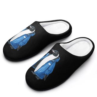 Generic Penguins in Blue Jacket Funny Mens Slippers Cotton Warm House Shoes Memory Foam Sandals Print Size 7-14