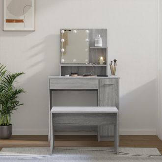 vidaXL Juego De Tocador Con Led Madera Contrachapada Gris Sonoma Vidaxl