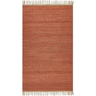 Beliani Beliani - Alfombra De Yute Rojo Claro Naranja Marr&oacute;n 80 X 150 Cm Hecho A Mano Borlas Lunia
