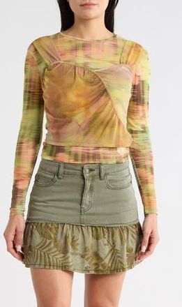Desigual Printed Mesh Top in Yellow at Nordstrom Rack, Size X-Large
