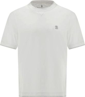 Brunello Cucinelli Tops, Heren, Wit, XL, Katoen, Logo Katoenen T-Shirt