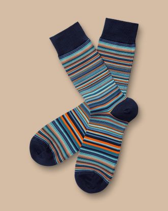 CHARLES TYRWHITT Stripe Socks - Aqua Green & Orange Size 10.5-13 by Charles Tyrwhitt