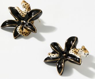 Nach Bijoux Womens Large black flower and leopard earrings