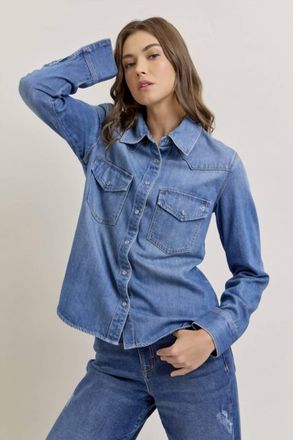 Hidden Jeans The Abby Western Shirt In Medium Wash