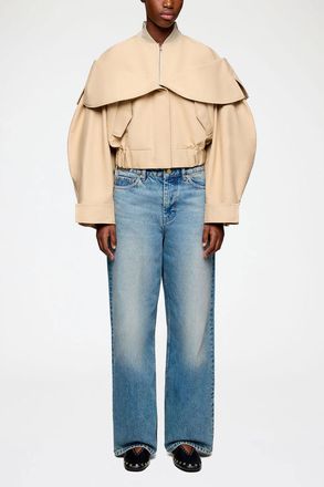 Ganni Warm Sand Bomber in Beige Cotton - Size 32 Organic