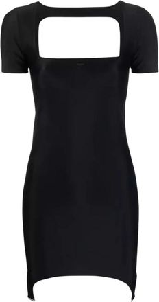Courr&egrave;ges Zwarte Mini-jurk met Vierkante Halslijn - Dames - Korte kleedjes - Zwart - S - Leer - Kleedjes