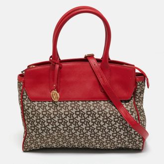 DKNY Dkny Red/beige Monogram Fabric And Leather Zip Tote