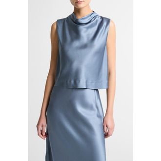Vince Cowl Neck Sleeveless Satin Top in Azul at Nordstrom, Size Xx-Small