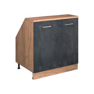 Vicco Armario De Cocina Para Techo Inclinado R-line, Hormig&oacute;n Negro, 80 Cm Con 2 Puertas, 60 Cm De Profundidad, Vicco