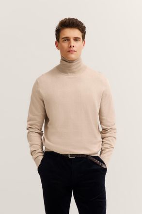 Bugatti Rollkragenpullover BUGATTI Regular Fit, Herren, Gr. XXL, beige (30, beige), Strick, 95% Baumwolle, 5% Kaschmir, unifarben, regular fit, ohne Ausschnit