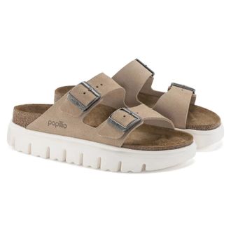 Birkenstock Womens Birkenstock Arizona Pap Chunky Sandals Sand Suede Slip-On VER970