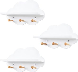 Woltu 3x Estante Flotante Nube 36x20.5x12 Cm Estanteria Pared Para Ni&ntilde;os Estante De Pared Con Ganchos Decoraci&oacute;n De Nube Mdf E1 Blanco - Woltu
