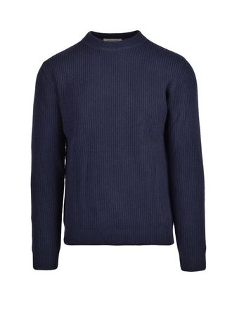 Wool & Co Ribbed Crew Neck Sweater In Intense Blue With Regular Fit