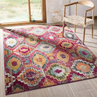 Safavieh Monaco Machine Made Area rug, Red / Blue Bohemian Style Easy Care