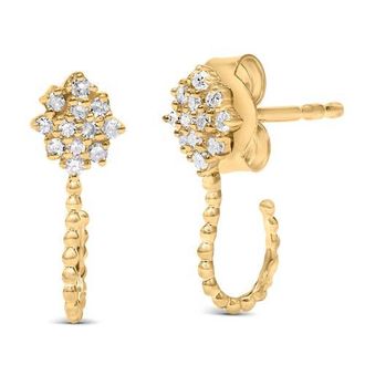 House of Brilliance 14K Yellow Gold Plated Silver 1/10 Cttw Diamond Floral Cluster Hoop Stud Earrings at Nordstrom