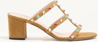 Valentino Garavani Rockstud Slide Sandal in Suede with Cabochon Stones 60mm Wo