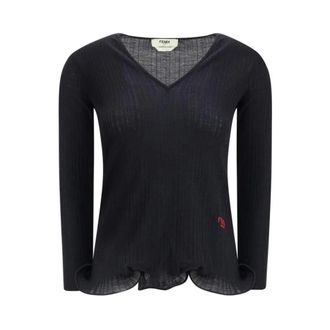 Fendi Long Sleeve Tops, female, Black, Size: M Long-sleeved Virgin Wool Top