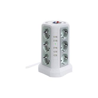 OEM Regleta El&eacute;ctrica Con Protecci&oacute;n Contra Sobretensiones, Con 5 Puertos Usb Y 12 Tomas De Corriente, 3 Interruptores, Color Blanco