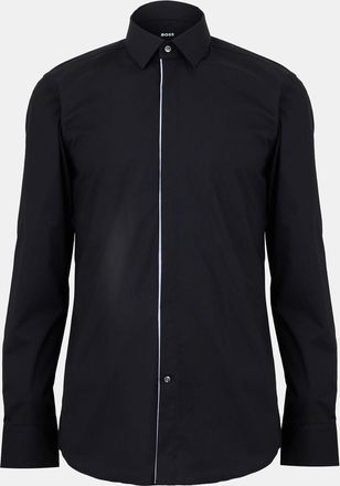 HUGO BOSS Mens Collared Neck Point Collar Long Sleeve Shirt in Black - Size 15 inch