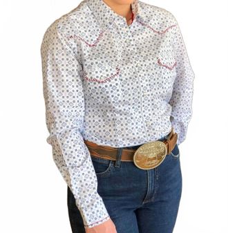 Panhandle Rough Stock For Her Western Shirt In Blue Mini Aztec