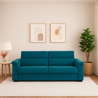 Dmora Sof&aacute; Cama 2 Plazas Brusasco, Desenfundable, Con Almacenaje Hecho En Italia, Apertura Abatible, 205x95 Cm Azul