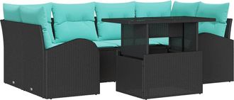 vidaXL Conjunto De Sof&aacute; De Jard&iacute;n 7 Uds. Negro Y Turquesa Vidaxl