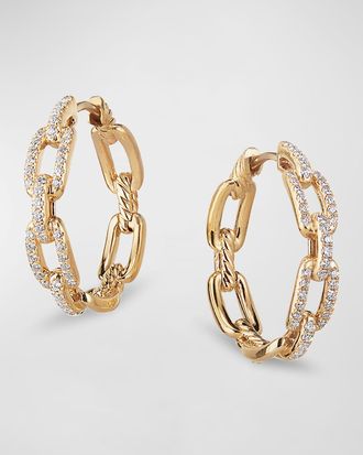 David Yurman Stax Medium Chain-Link Hoop Earrings with Diamonds in 18K Yellow Gold