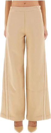 Max Mara Wijde Broek met Trekkoord in de Taille - Dames - Wijde Broeken - Beige - XS - Wol - Broeken