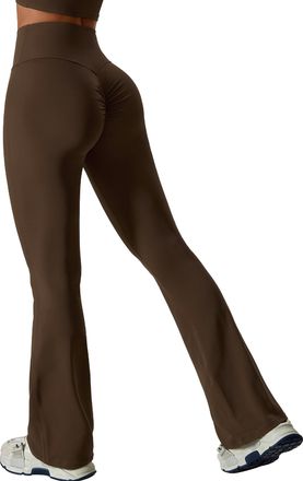 Feoya Womens Yoga Flared Leggings Butt Lifting Flare Pants for Women High Waisted Tummy Control Leggings Bootcut Ruched Scrunch Bums Legging Gym Sport Worko