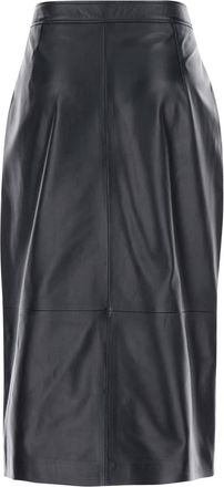 Arma Midi Black Skirt With Front Slit In Leather Woman