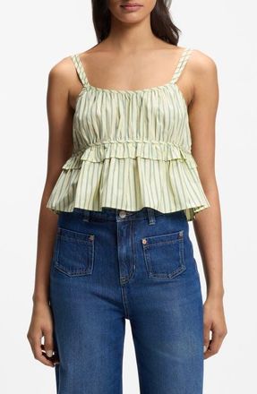 Boss Orange by Hugo Boss Crop Ruffle Cami in Amazonite Stripe at Nordstrom, Size 14