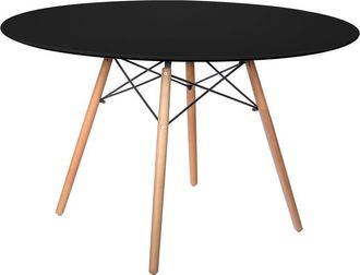 Leisure Mod Dover Round Wooden Top Dining Table W/ Natural Wood Eiffel Base