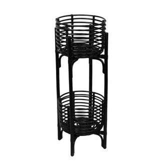 Jonathan Y Designs Zachariah 33.5 Bohemian Minimalist Handmade 2-Tier Rattan Indoor Planter Stand in Black at Nordstrom