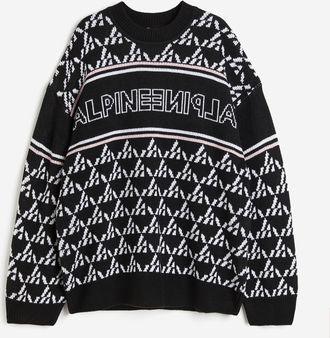 H&M Oversized Pullover in Jacquardstrick - Schwarz/Alpine