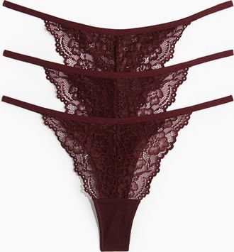 H&M 3er-Pack Tangas aus Spitze - Weinrot