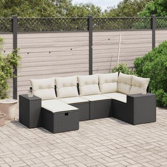 vidaXL Vidaxl - Set De Sof&aacute;s De Jard&iacute;n 6 Piezas Y Cojines Rat&aacute;n Sint&eacute;tico Negro