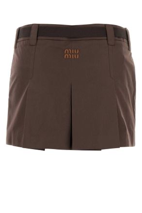 Miu Miu Womens Brown Cotton Blend Mini Skirt Cacao Copl Gonne