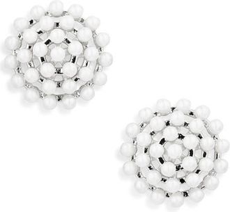 Nadri The Perfect Gift Faux Pearl Stud Earrings in Rhodium at Nordstrom
